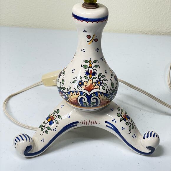 Vintage French Floral Painted Table Lamp R Delarue Cottage Prairie Boho Country - Picture 6 of 12